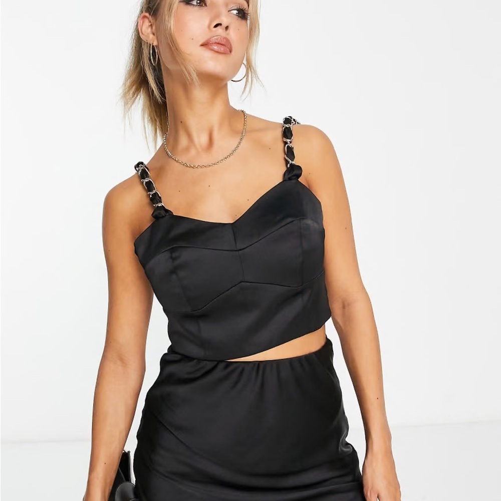 River Island Black Chain Strap Satin Crop Top